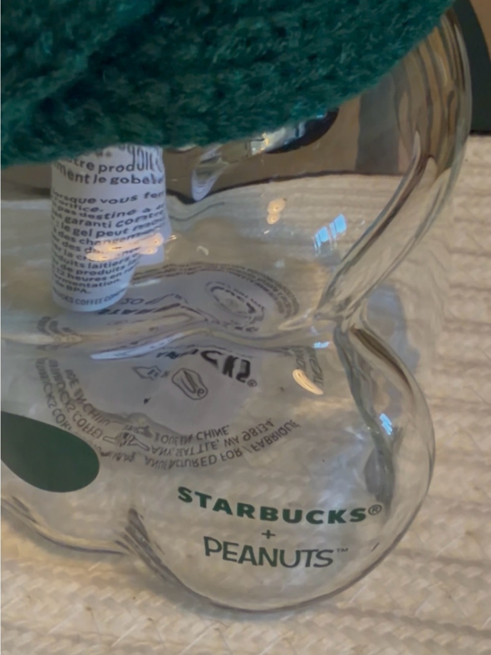 Authentic Starbucks Snoopy Orange Lid Glass Tumbler and Green Scarf - Picture 5 of 7
